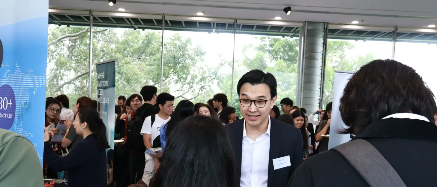 Students networking with law firms at the Hong Kong Law Fair