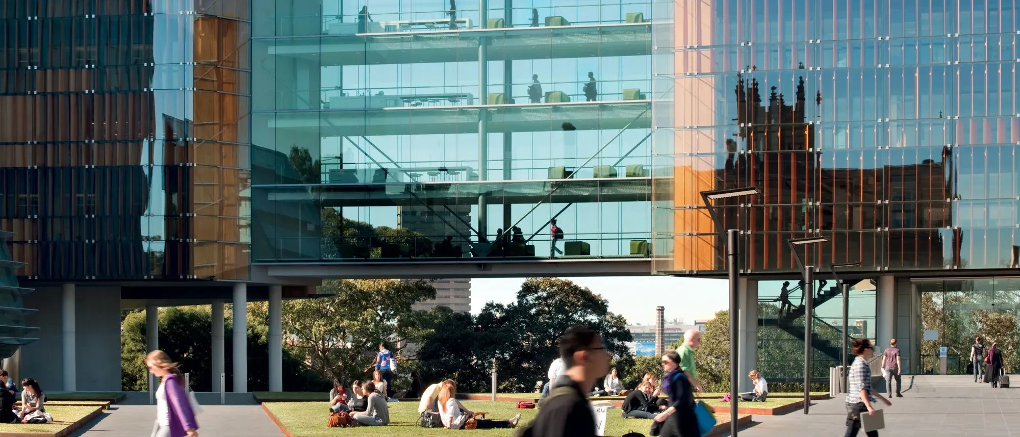 Students on the lawn outside the USYD Law School