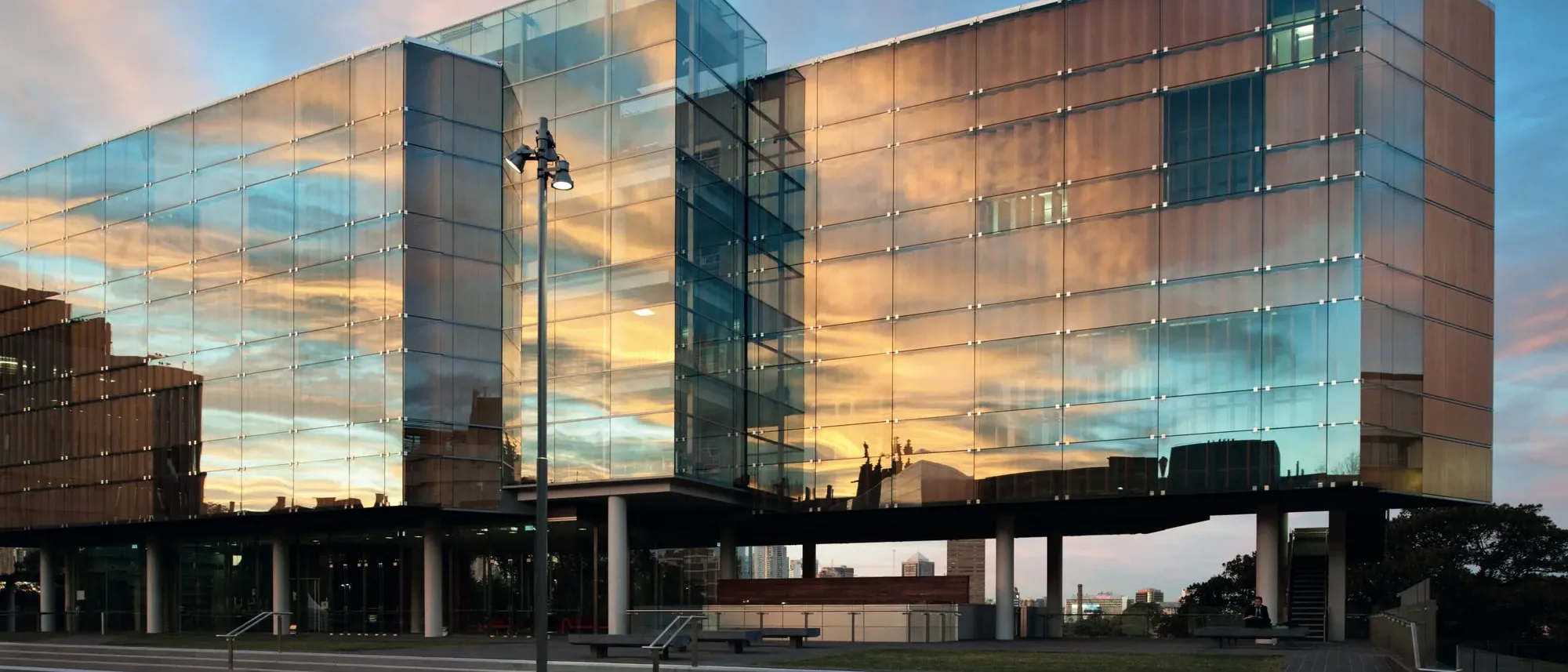 The University of Sydney Law School building at dusk