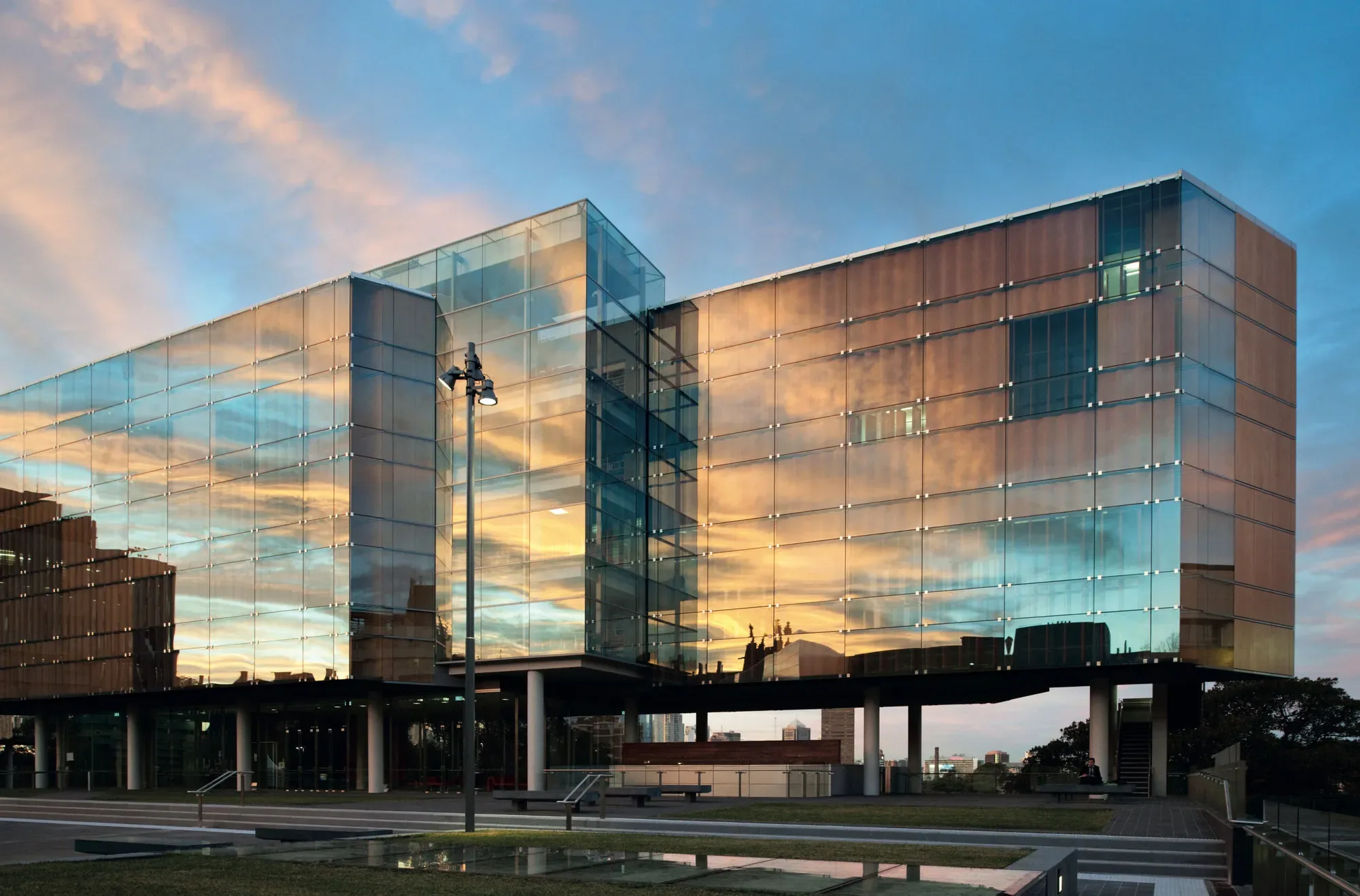 The University of Sydney Law School building at dusk