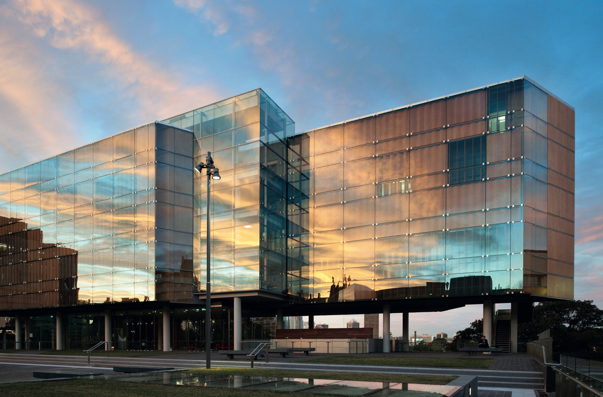 The University of Sydney Law School building at dusk